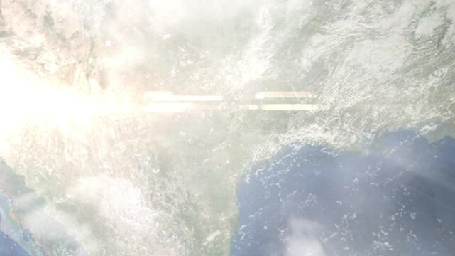 Earth zoom in from space and focus on Cedar Park, Texas, USA. Background for travel blog or intro. Satellite view. 3D style animation. Images from NASA.