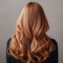 Fototapeta premium Woman's long wavy auburn hair, studio shot, grey background, haircare ad