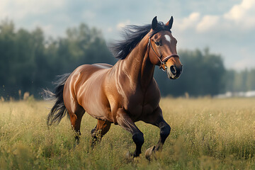 Fototapeta premium Horse Galloping Over Grasses