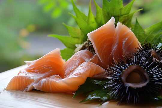 Saumon cru et oursins