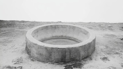 Fototapeta premium Circular concrete water basin in arid landscape.