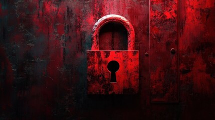 Hacking Concept with Red Lock Symbol Against Dark Background Highlighting Cybersecurity and Threat Awareness