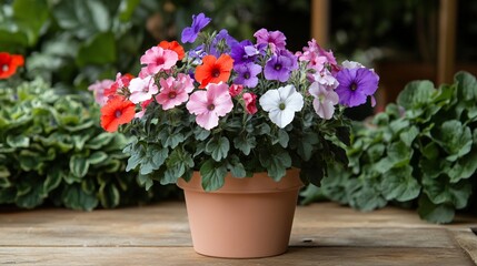 Colorful potted flowers garden center display