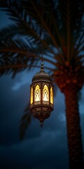 Fototapeta premium A traditional Middle Eastern lantern, typically made of metal and glass, often decorated with intricate designs