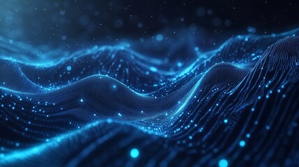 Fototapeta premium Blue digital wave particles background, glowing, abstract, technology, futuristic