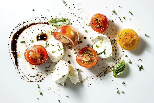 Deconstructed caprese dish with unique presentation for culinary inspiration