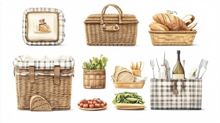 Elegant Picnic Basket Design Vector for Outdoor Dining Experience