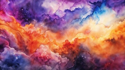 Naklejka premium Abstract watercolor painting with vibrant colors, depicting swirling clouds and light 