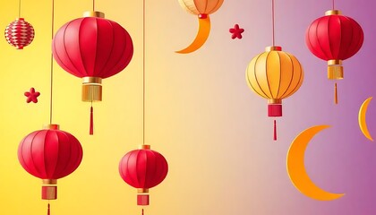Obraz premium Festive Chinese Lanterns Hanging Against Gradient Background