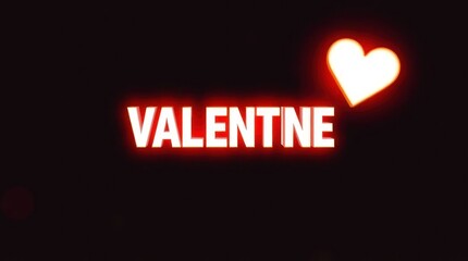 Valentine 3D text with neon red shadow on a black background with glowing heart