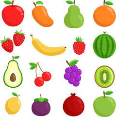 set of fruits and berries or Colorful Fruits Collection