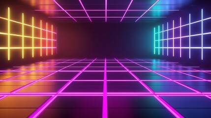 A vibrant holographic color palette rendered as a futuristic digital interface, glowing lines connecting each hue; high-tech neon style, sharp contrast