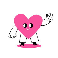 Vector logo design template and graphic element for advertising, branding, heart shape and love, funny cartoon illustrations with smiling character, valentine day mascot