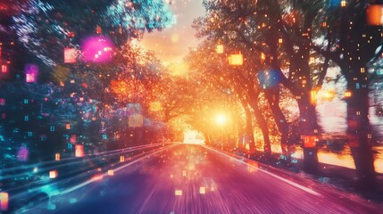 Obraz premium Digital Sunset Road: Innovation and Technology Concept