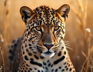 Obraz premium Majestic Leopard in Golden Savanna