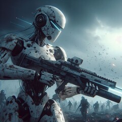 Obraz premium Battle-Scarred Combat Robot