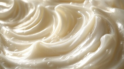 Swirling White Cream in a Shallow Bowl with Natural Lighting and Soft Texture Highlights