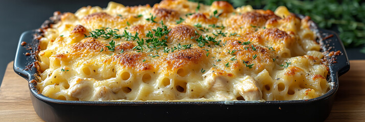 Baked Chicken and Pasta Casserole with Cheese Topping