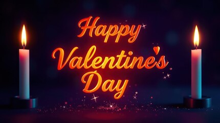 Golden "Happy Valentine's Day" in elegant cursive letters,with candles 