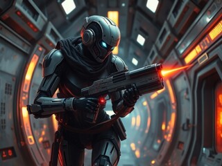 Tactical Operative in Spacecraft Interior