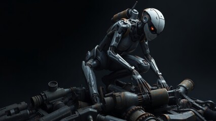 Fototapeta premium Cybernetic Scavenger in a Dystopian World