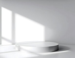 Fototapeta premium Minimalist Cube Platform with Defined Sharp Corner Shadows on the Backdrop