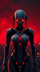 Fototapeta premium Female Mech with Skull Design in Inferno
