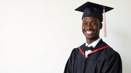 happy African American male graduate student wearing bachelor gown high school, celebrating academic achievement on white background. education, graduation concept . 4k.