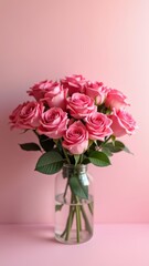 Fototapeta premium A bouquet of pink roses in a vase, exuding elegance and romance