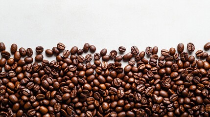 Naklejka premium Roasted coffee beans border on white background.