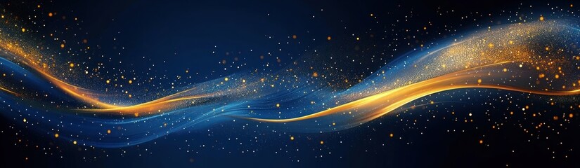 Obraz premium Abstract Art with Golden and Blue Lines on Dark Background, Flowing Motion and Fluidity in Digital Design