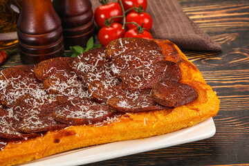 Homemade Roman pizza with pepperoni