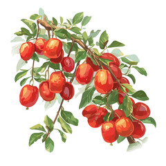 Tamarillo Bush with Fruit – Watercolor Illustration, Vibrant Fruit-bearing Bush Art, Hand-painted Tamarillo Fruit, Botanical Design, Nature-inspired Watercolor
