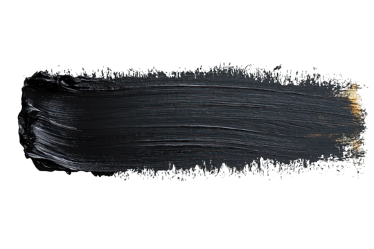 A thick, dark paint stroke on a transparent background, showcasing texture and depth. 