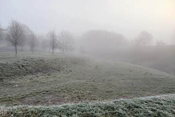 Misty Frost-Covered Park Landscape at Dawn_1