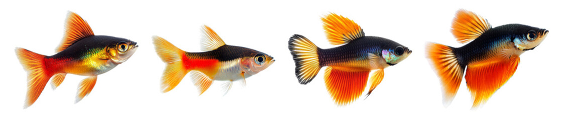 Fototapeta premium Colorful Guppy Fish Isolated on Transparent Background for Collection