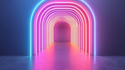 Obraz premium Vibrant Neon Lighting in an Archway with Colorful Glow Effects