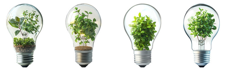 Light Bulbs with Plants Collection Isolated on Transparent Background