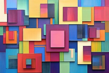 Abstract colorful layered rectangles art studio wall decor