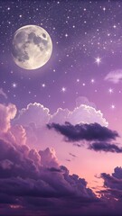 Purple gradient moonlit sky with clouds and stars wallpaper.