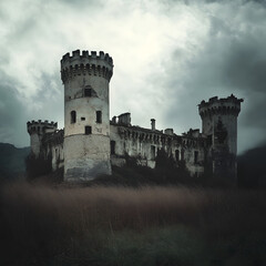 Naklejka premium Abandoned Majestic Castle in a Dramatic Landscape