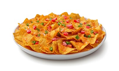 Cheesy nachos plate, jalapenos, tomatoes, studio shot, food photography