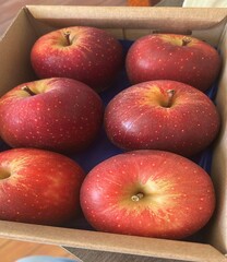 Caixa de maça vermelhas. Maça Gala