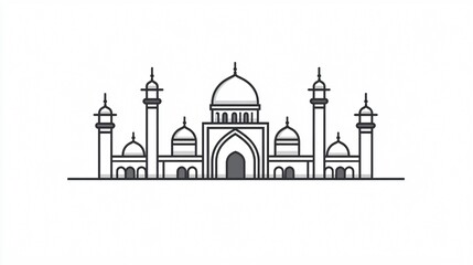 Obraz premium Modern mosque line icon on white background for graphic design, vector illustration