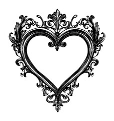 Intricate heart-shaped vintage frame with decorative floral and scroll details, perfect for romantic, artistic, or decorative projects.