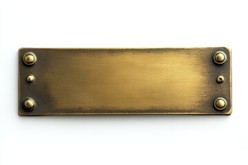 Antique brass plate with rivets, ideal for adding a vintage or industrial feel to designs. Perfect for mockups, signage, or adding a textured metallic element.