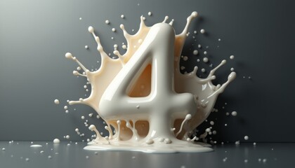 The image features a bold, white number four surrounded by a dramatic splash of creamy liquid,...