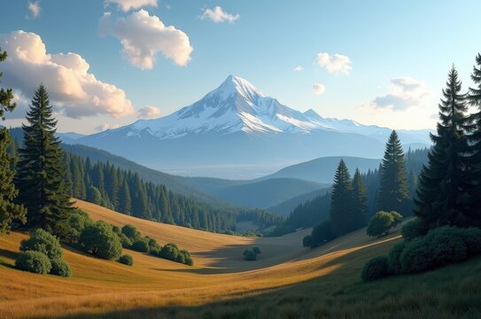 Majestic mountain peak, snow-capped and serene