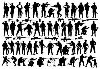 Shadows of Duty: A dynamic compilation of soldiers, depicted in striking silhouettes, embodying strength, strategy, and the solemn weight of service. A powerful visual of military personnel in action.