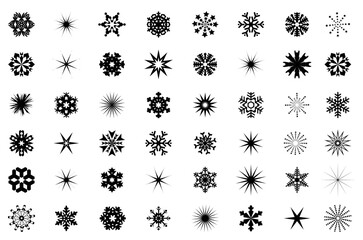 Artistic Snowflakes Pattern: A detailed arrangement of stylized black snowflakes in various geometric patterns against the blank space